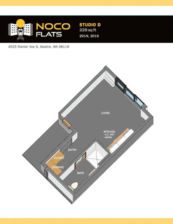 NOCO Apartments, Seattle, WA: rental interior showcasing contemporary decor and bright natural light.